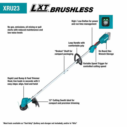 Makita XRU23Z 18V LXT® Lithium-Ion Brushless Cordless 13" String Trimmer (Tool Only) - 2