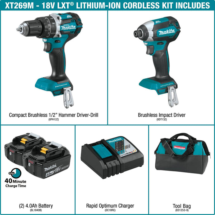 Makita XT269M 18V LXT Li-Ion BL 2-Piece Kit 4.0 Ah - 4