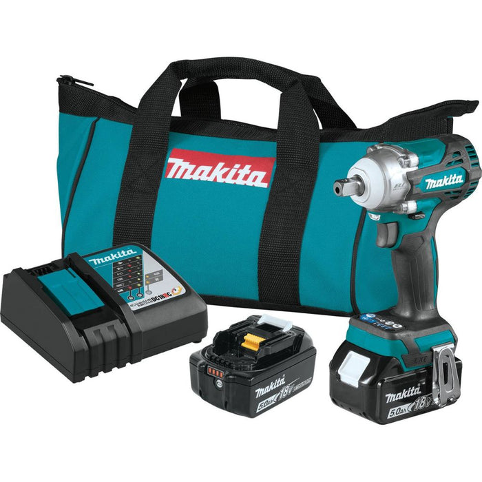 Makita XWT15T 18V LXT Lithium-Ion Brushless Cordless 4-Speed 1/2" Sq. Drive Impact Wrench Kit w/ Detent Anvil, var. spd., rev., L.E.D. Light, bag (5.0Ah)