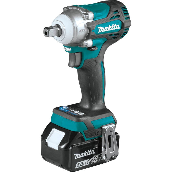 Makita XWT15T 18V LXT Lithium-Ion Brushless Cordless 4-Speed 1/2" Sq. Drive Impact Wrench Kit w/ Detent Anvil, var. spd., rev., L.E.D. Light, bag (5.0Ah) - 3