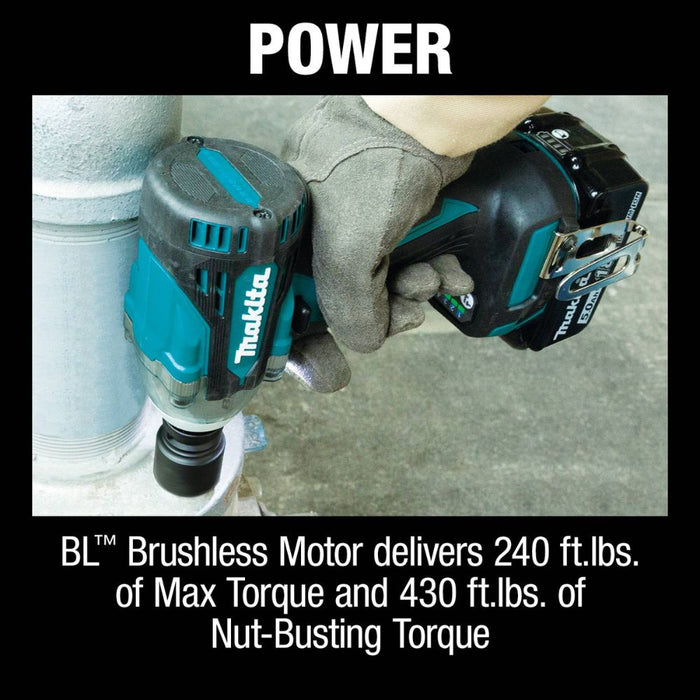 Makita XWT15T 18V LXT Lithium-Ion Brushless Cordless 4-Speed 1/2" Sq. Drive Impact Wrench Kit w/ Detent Anvil, var. spd., rev., L.E.D. Light, bag (5.0Ah) - 6