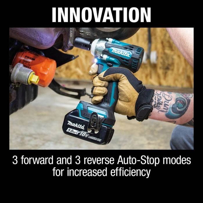 Makita XWT15T 18V LXT Lithium-Ion Brushless Cordless 4-Speed 1/2" Sq. Drive Impact Wrench Kit w/ Detent Anvil, var. spd., rev., L.E.D. Light, bag (5.0Ah) - 8