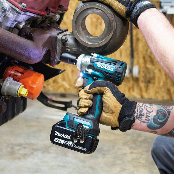 Makita XWT15T 18V LXT Lithium-Ion Brushless Cordless 4-Speed 1/2" Sq. Drive Impact Wrench Kit w/ Detent Anvil, var. spd., rev., L.E.D. Light, bag (5.0Ah) - 12