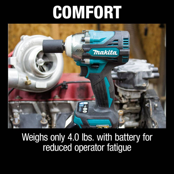 Makita XWT15T 18V LXT Lithium-Ion Brushless Cordless 4-Speed 1/2" Sq. Drive Impact Wrench Kit w/ Detent Anvil, var. spd., rev., L.E.D. Light, bag (5.0Ah) - 5