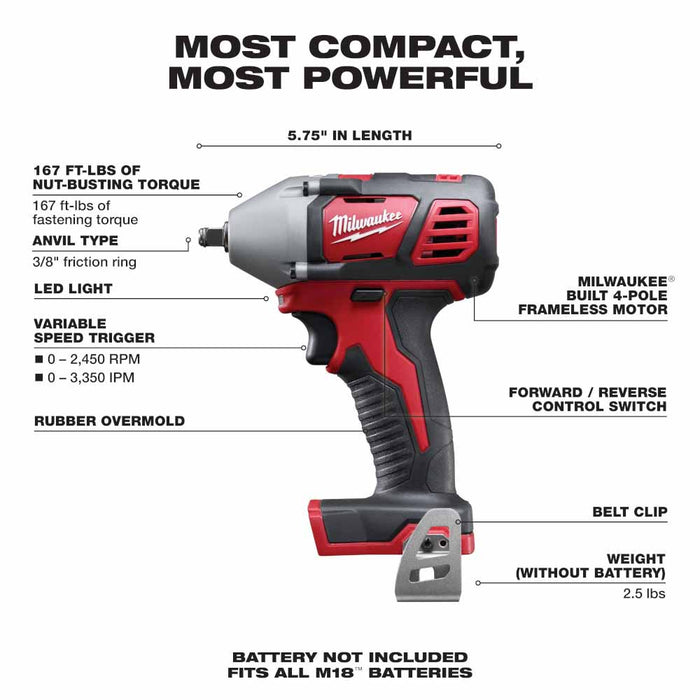 Milwaukee 2658-20 M18 3/8" Impact Wrench with Friction Ring - 3