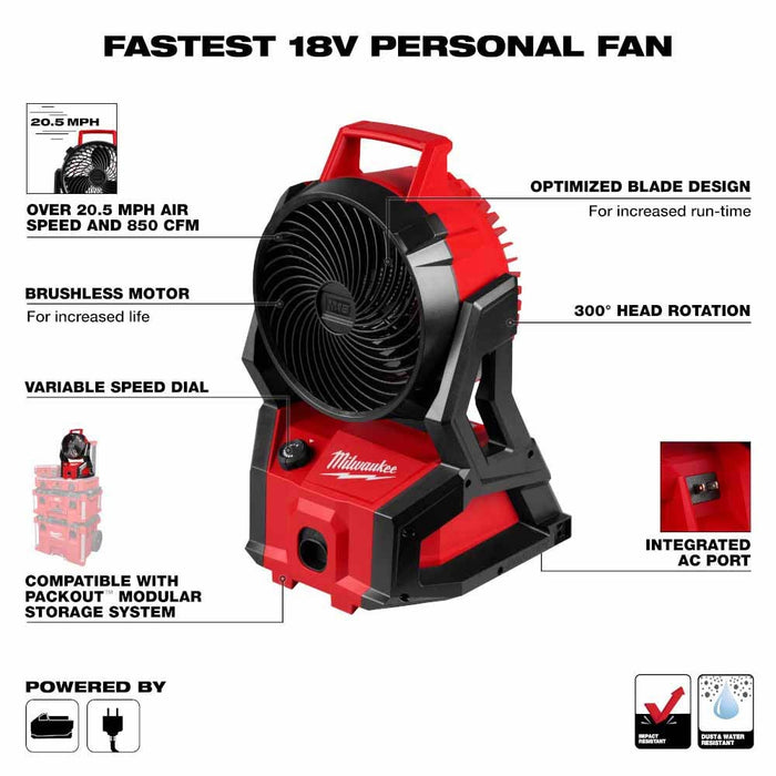 Milwaukee 0818-20 M18 Brushless PACKOUT Fan - 6