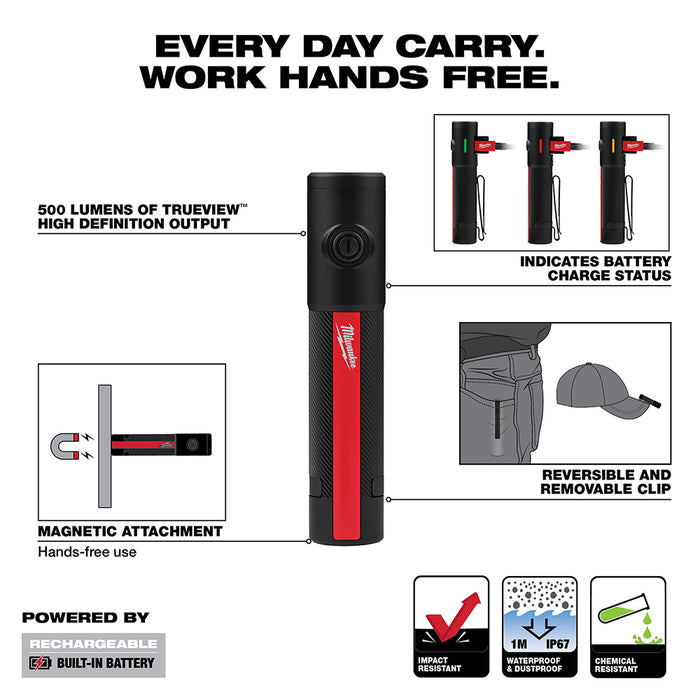 Milwaukee 2011R Milwaukee® Rechargeable 500L Everyday Carry Flashlight w/ Magnet - 3