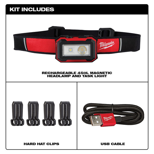 Milwaukee 2012R Rechargeable Detachable Magnetic Headlamp / Task Light 450 Lumens - 2