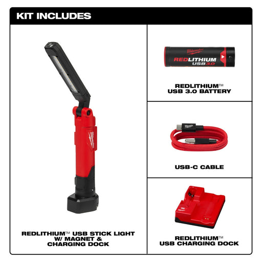 Milwaukee 2128-22 REDLITHIUM USB Stick Light W/ Magnet & Charging Dock - 2