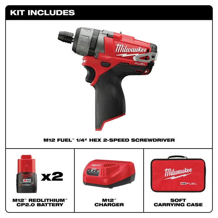 Milwaukee 2402-22 M12 FUEL 1/4" Hex 2-Speed Screwdriver Kit - 2