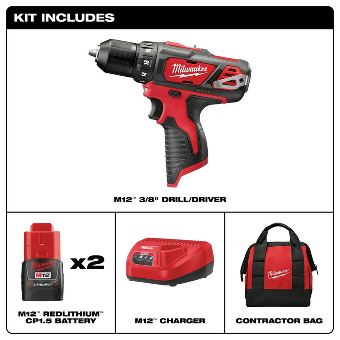 Milwaukee 2407-22 M12 3/8” Drill/Driver Kit - 2