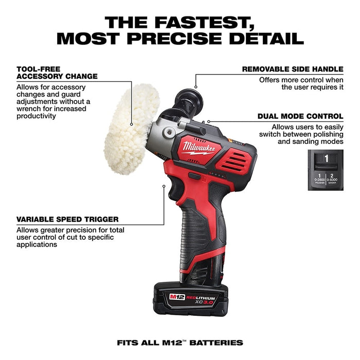 Milwaukee 2438-22X M12 Variable Speed Polisher/Sander Kit with XC Battery - 3
