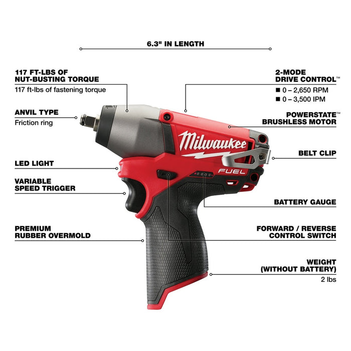 Milwaukee 2454-20 M12 FUEL 3/8" Impact Wrench (Tool Only) - 4