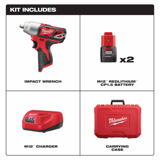 Milwaukee 2463-22 M12 3/8” Impact Wrench Kit - 2