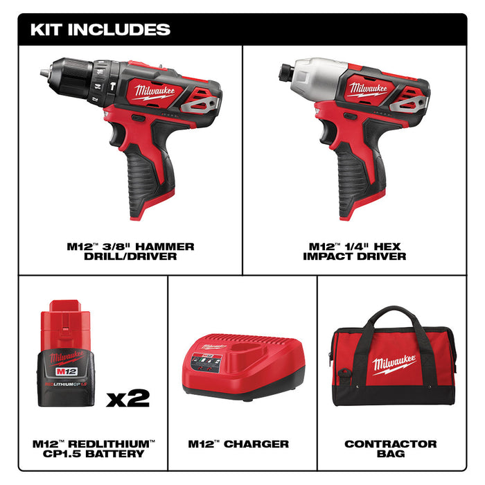 Milwaukee 2497-22 M12 Hammer Drill and Impact Combo - 2