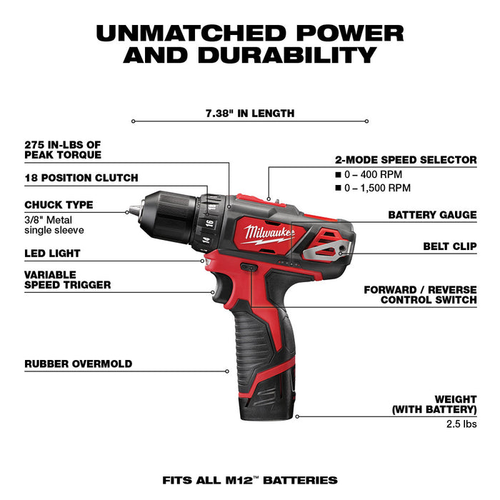 Milwaukee 2498-24 M12™ 4 - Tool Combo Kit with Drill, Impact, Hackzall™ & Flashlight - 3