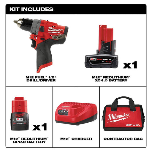 Milwaukee 2503-22 M12 FUEL 1/2" Drill Driver Kit - 2