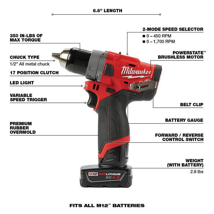 Milwaukee 2503-22 M12 FUEL 1/2" Drill Driver Kit - 8