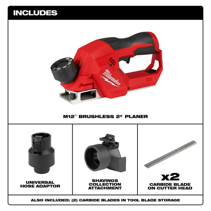 Milwaukee 2524-20 M12 Brushless 2" Planer - 3