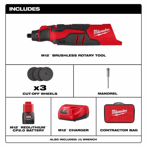 Milwaukee 2525-21 M12 Brushless Rotary Tool Kit - 2