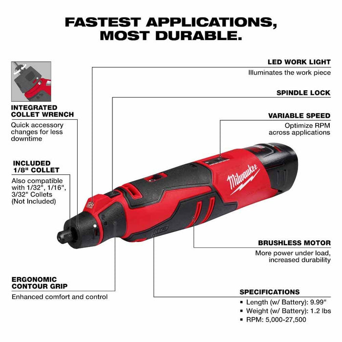Milwaukee 2525-21 M12 Brushless Rotary Tool Kit - 3