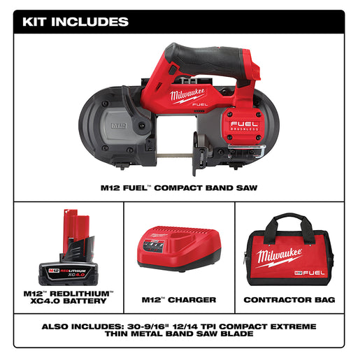 Milwaukee 2529-21XC M12 FUEL Compact Band Saw Kit XC 4.0 AH 2-1/2" Cut Cap. - 2