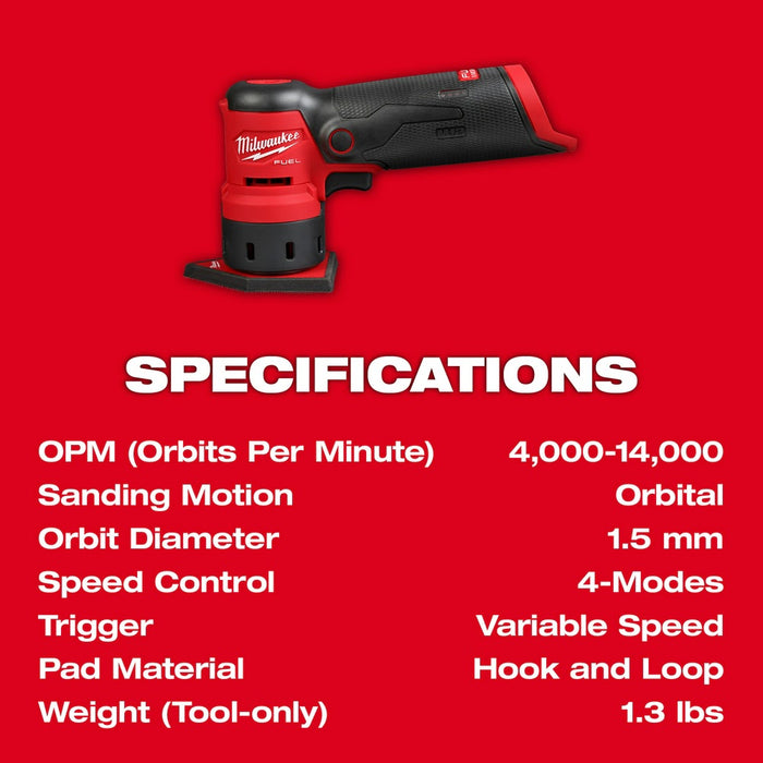 Milwaukee 2531-20 M12 FUEL Orbital Detail Sander - 9