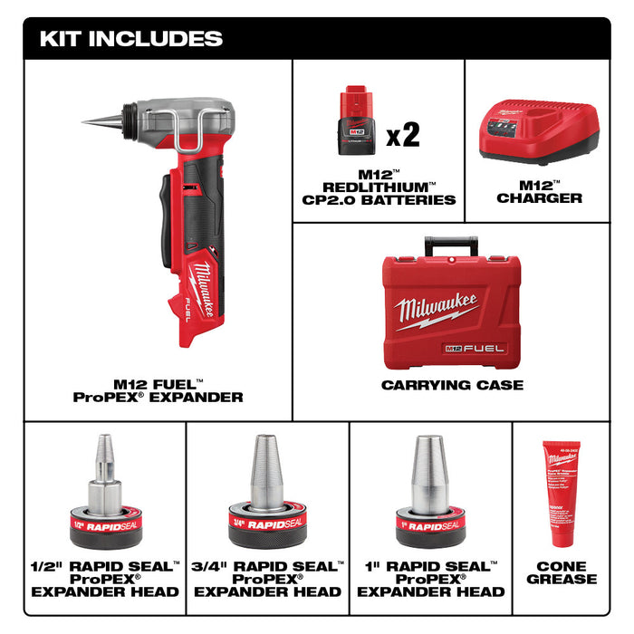 Milwaukee 2532-22 M12 FUEL™ ProPEX® Expander Kit w/ 1/2"-1" RAPID SEAL™ ProPEX® Expander Heads - 2