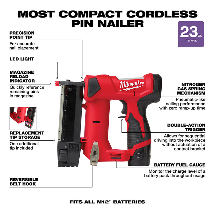 Milwaukee 2540-21 M12™ 23 Gauge Pin Nailer Kit - 4