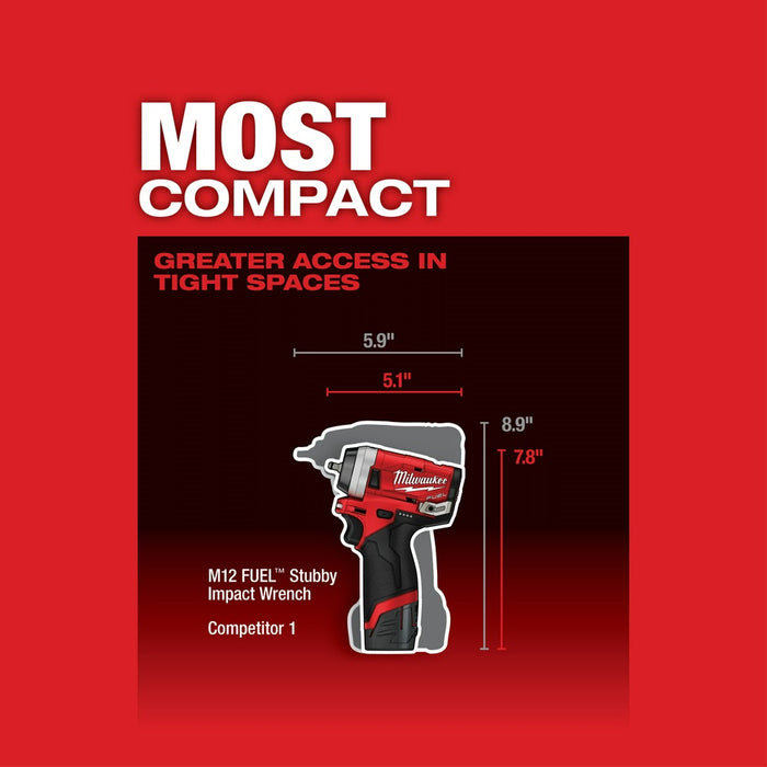 Milwaukee 2552-20 M12 FUEL Stubby 1/4" Impact Wrench - 5