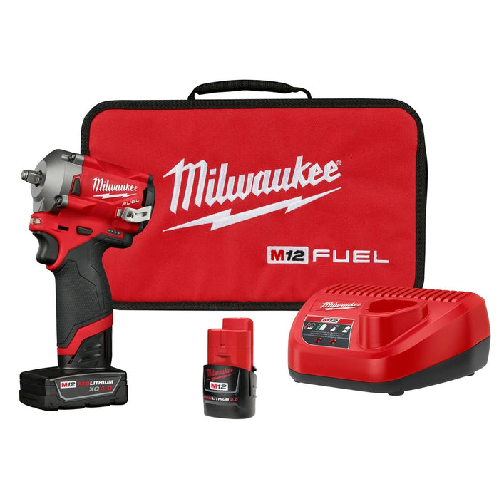 Milwaukee 2554-22 M12 FUEL Stubby 3/8" Impact Wrench Kit - 2