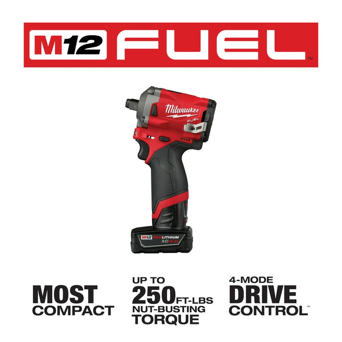 Milwaukee 2555-22 M12 FUEL Stubby 1/2" Impact Wrench Kit - 3