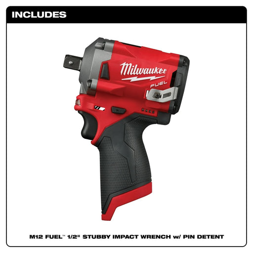 Milwaukee 2555P-20 M12 FUEL Stubby 1/2" Pin Impact Wrench - 2