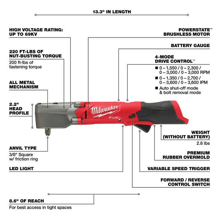 Milwaukee 2564-20 M12 FUEL 3/8" Right Angle Impact Wrench w/Friction Ring (Bare Tool) - 5