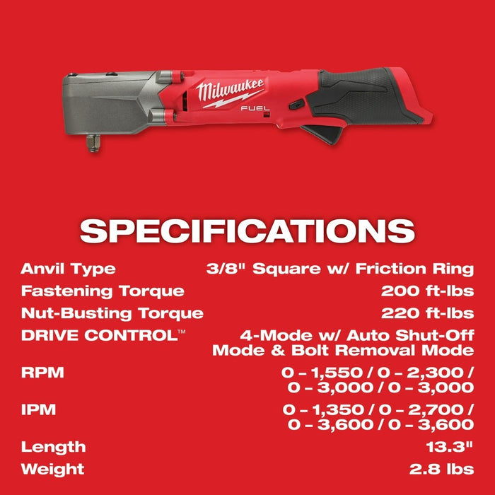 Milwaukee 2564-20 M12 FUEL 3/8" Right Angle Impact Wrench w/Friction Ring (Bare Tool) - 9
