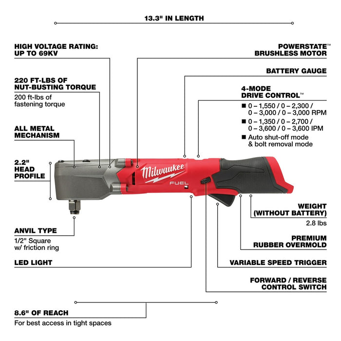 Milwaukee 2565-20 M12 FUEL  1/2" Right Angle Impact Wrench (Bare Tool) - 4