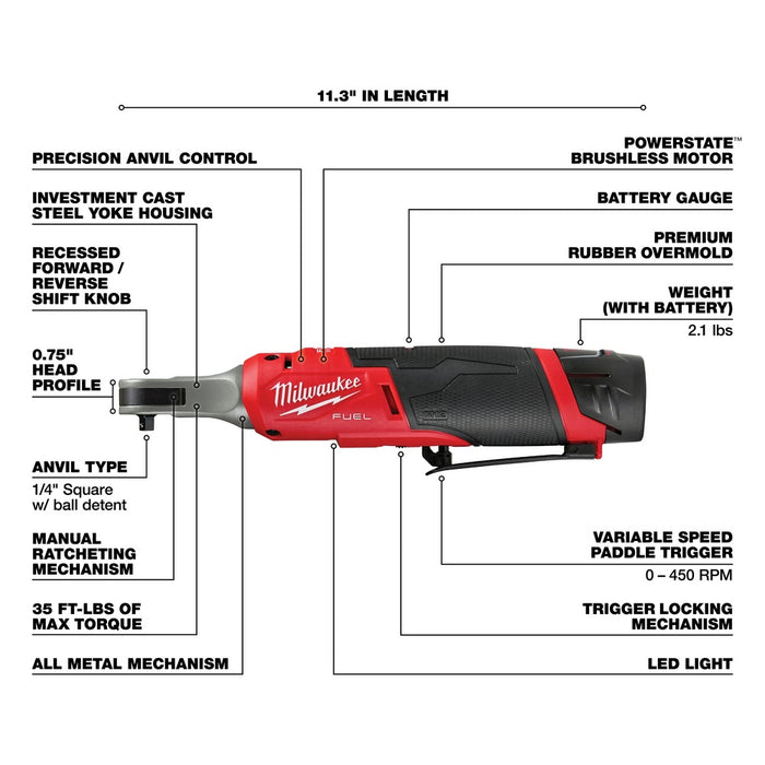 Milwaukee 2566-22 M12 FUEL™ 1/4" High Speed Ratchet (Kit) - 4