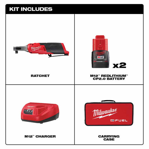 Milwaukee 2567-22 M12 FUEL™ 3/8" High Speed Ratchet (Kit) - 2