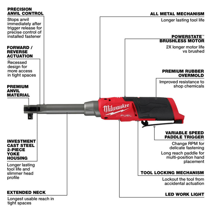 Milwaukee 2569-20 M12 FUEL 3/8" Extended Reach High Speed Ratchet - 3