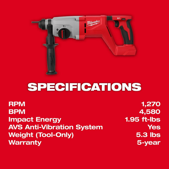 Milwaukee 2613-20 M18 Brushless 1" SDS Plus D-Handle Rotary Hammer - 5