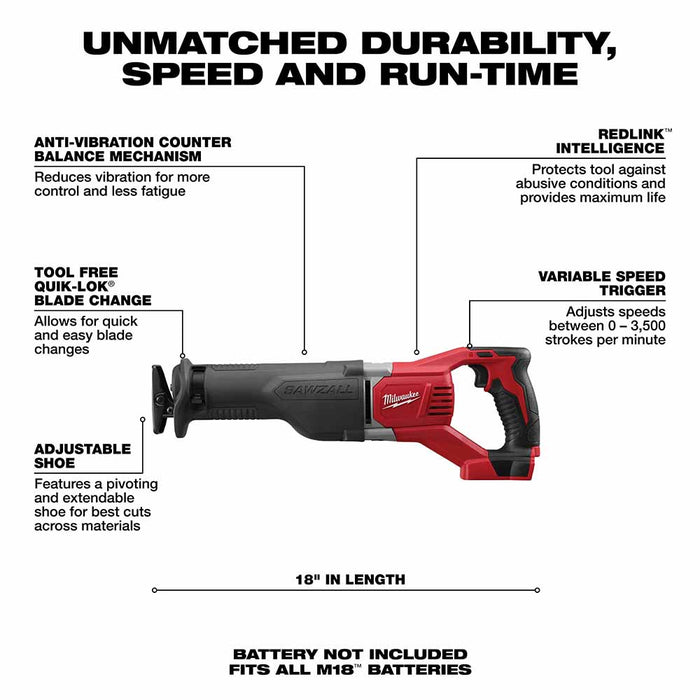 Milwaukee 2621-20 M18 SAWZALL Reciprocating Saw (Bare Tool) - 3