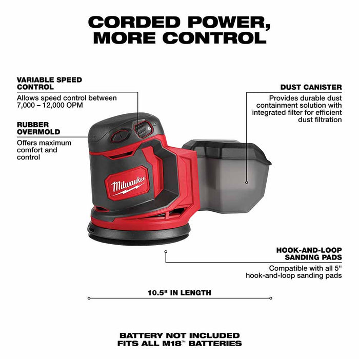 Milwaukee 2648-20 M18 Random Orbit Sander - 3