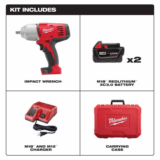 Milwaukee 2662-22 M18 1/2" High Torque Impact Wrench with Pin Detent Kit - 2