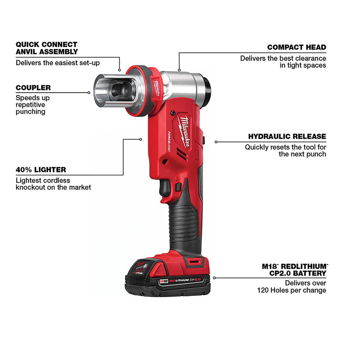 Milwaukee 2677-21 M18 FORCE LOGIC 6T Knockout Tool 1/2" - 2" Kit - 5