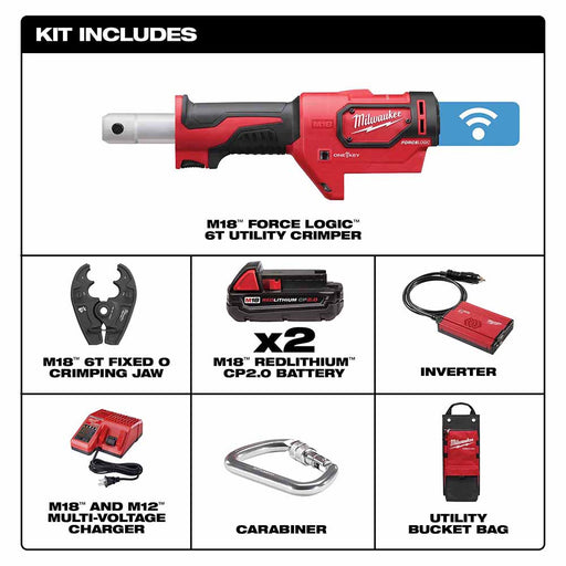 Milwaukee 2678-22O M18 Force Logic 6T Utility Crimping Kit With D3 Grooves And Fixed O Die - 2