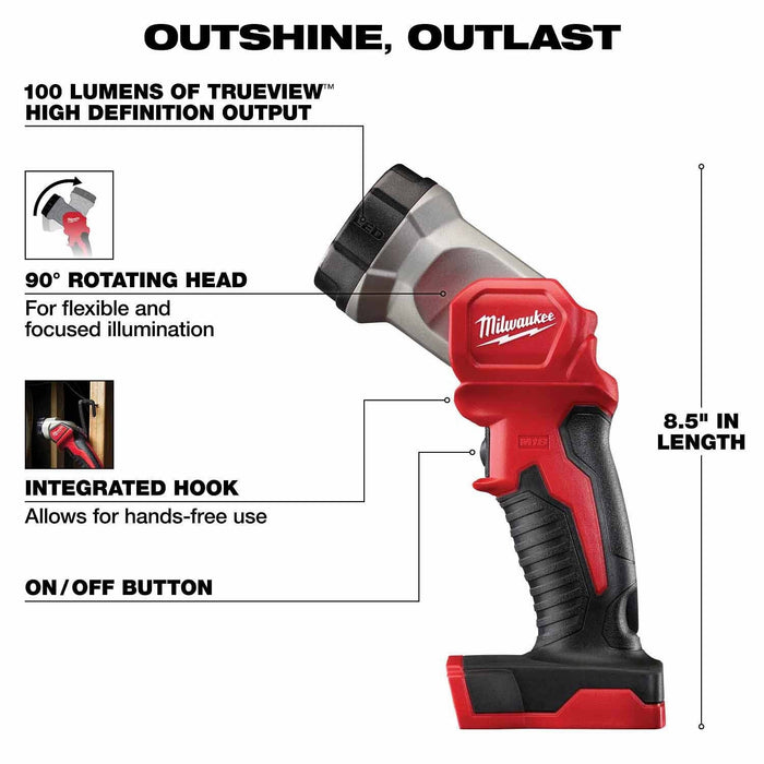 Milwaukee 2695-24 M18 Cordless Combo Compact Hammer Drill/Hackzall/1/4 Hex Impact Driver/Work Light/Charger/2 Battery - 11