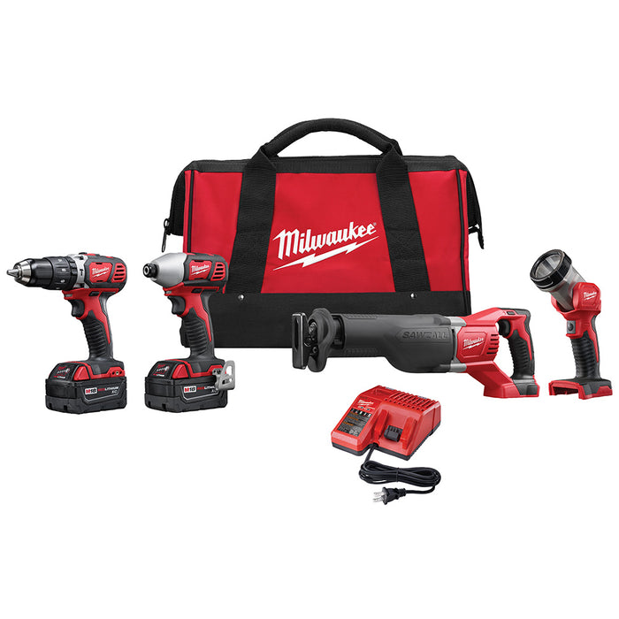 Milwaukee 2696-24 M18 Cordless Combo Compact Hammer Drill/Sawzall/1/4 Hex Impact Driver/Work Light/Charger/2 Battery - 2