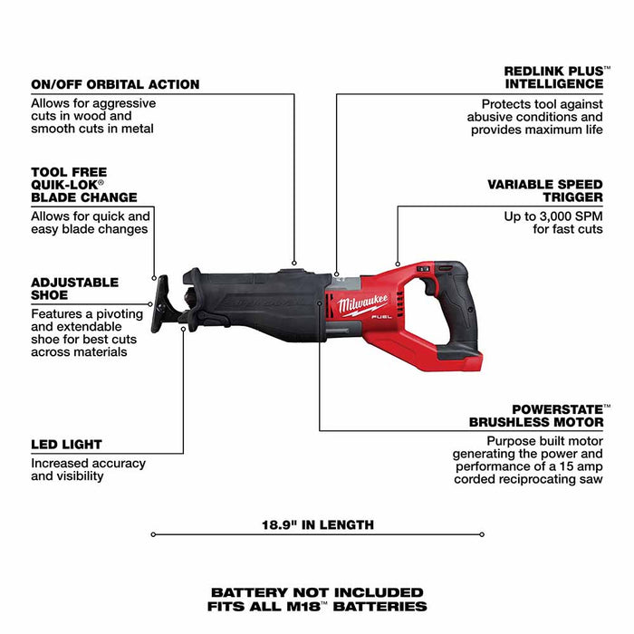 Milwaukee 2722-20 M18 FUEL SUPER SAWZALL - 6