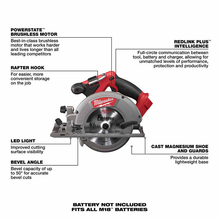 Milwaukee 2730-20 M18 FUEL 6-1/2" Circular Saw Tool Only - 8