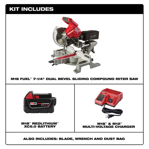 Milwaukee  2733-20 M18 FUEL 7-1/4" Dual Bevel Sliding Compound Miter Saw Bare Tool - 2